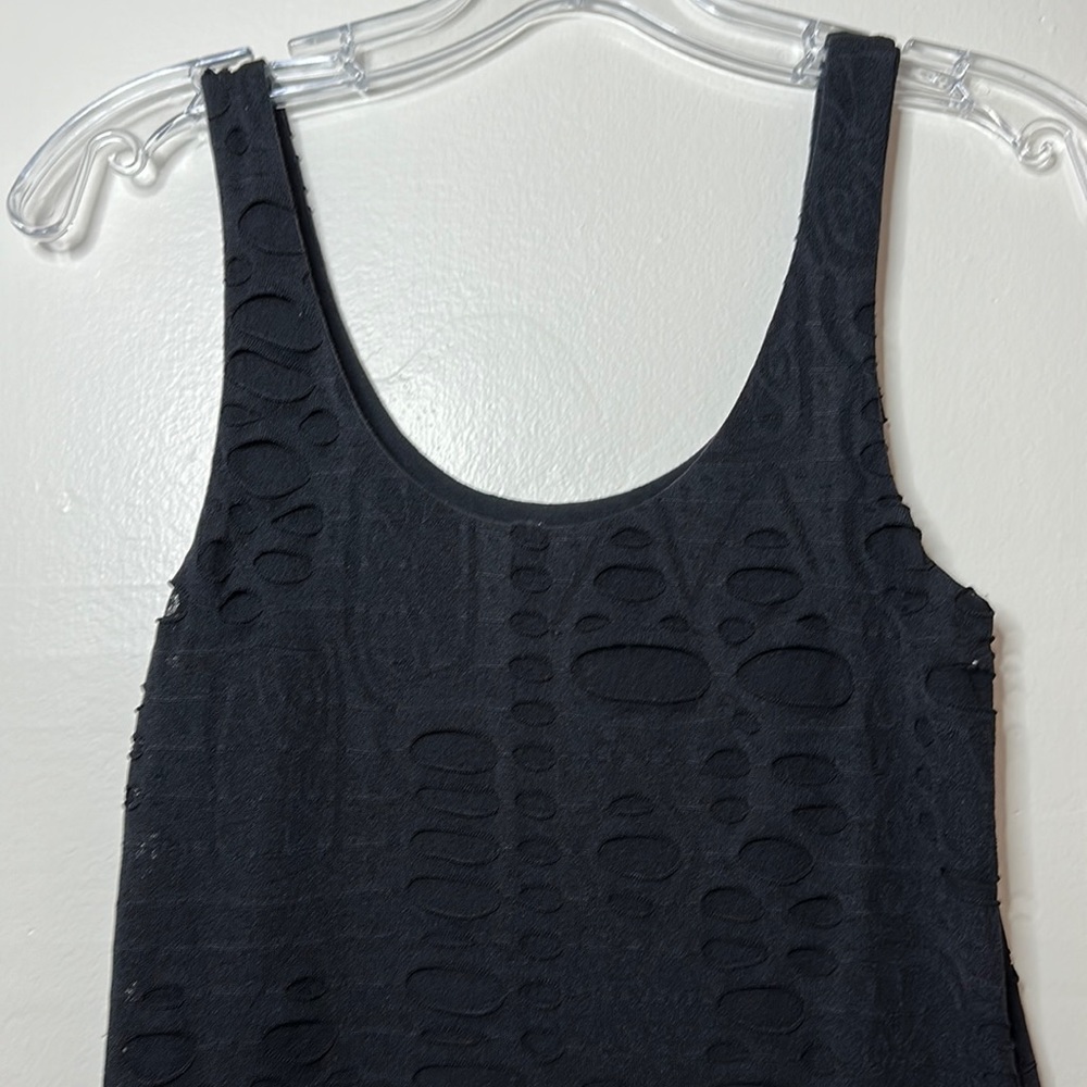 Textured ripped detail black dress